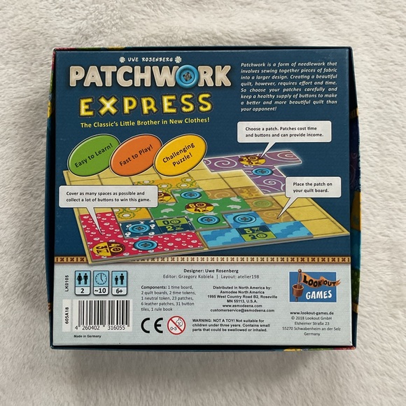 Patchwork Express Two-Player Quilting Strategy Board Game - Picture 2 of 12